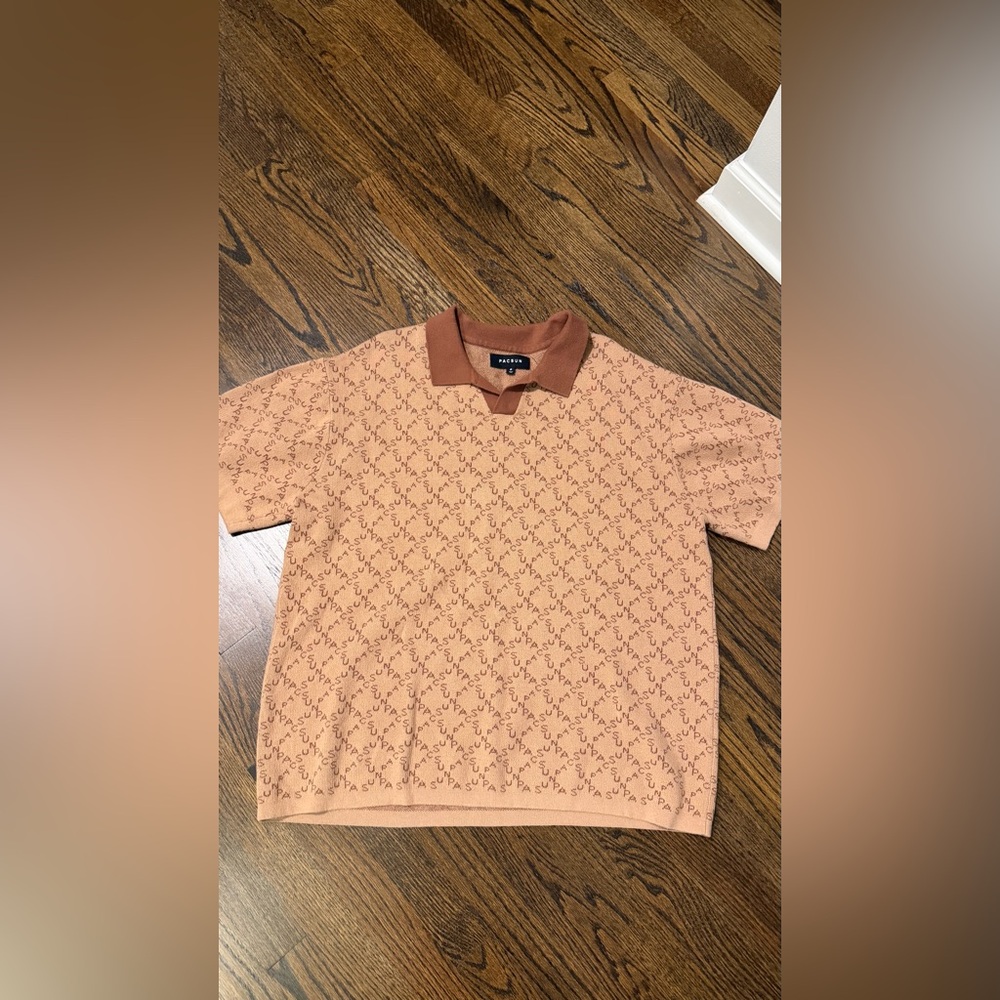 PacSun Men's Polo Sweater Knit Shirt in Tan and Brown